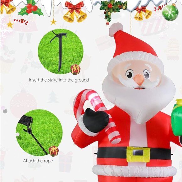 ⚡10FT Christmas Inflatables Giant Santa Claus with Candy Cane Outdoor Decoration - Picture 6 of 7